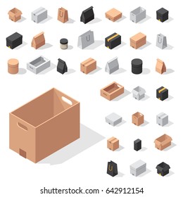 Different Box Vector Isometric Icons Isolated Move Service Or Gift Container Packaging Illustration