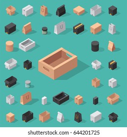 Different box vector isometric icons isolated move service or gift container packaging illustration