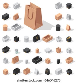 Different box vector isometric icons isolated move service or gift container packaging illustration