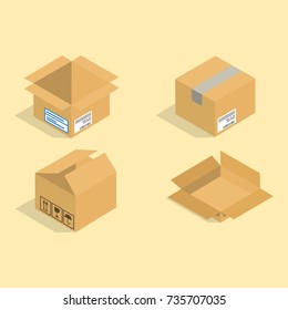 Different box vector isometric icons isolated pack move service or gift container packaging illustration