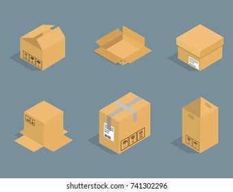 Different box vector isometric icons isolated pack move service or gift container packaging illustration