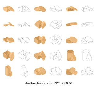 Different boxes cartoon,outline icons in set collection for design.Packing box vector symbol stock web illustration.