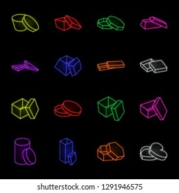 Different boxes neon icons in set collection for design.Packing box vector symbol stock web illustration.