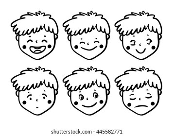 Different boys faces. Beautiful greeting card in vector. 