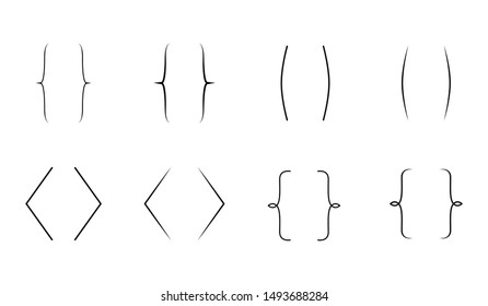 Different brackets set.  Brackets symbol elements isolated decoration on white background