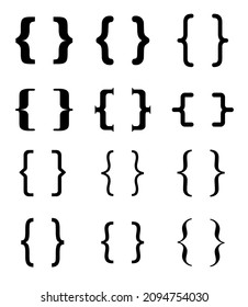 Different brackets set. Text brackets. Curly braces, square and corner parentheses. Openwork vector.