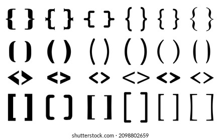 Different Brackets Set. Text Brackets. Curly Braces, Square And Corner Parentheses. Openwork Vector.