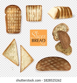 Different bread slices transparent set with variety symbols realistic isolated vector illustration