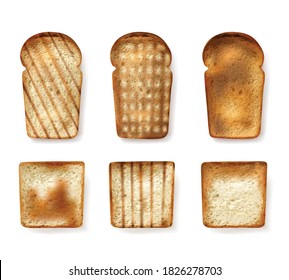Different bread types set with toast realistic isolated vector illustration