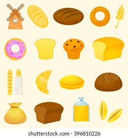 Different breads icons, bakery concept, vector illustration