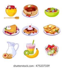 Different Breakfast Dishes Assortment Set Of Isolated Icons