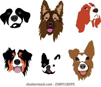 different breeds of cute dogs. cute vector dogs