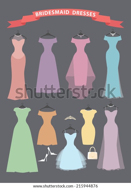 Different Bridesmaid Party Dresses Pastel Colorswedding Stock