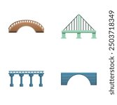 Different bridge icons set cartoon vector. Bridge project. Construction, infrastructure