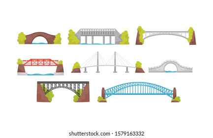 Different Bridges Collection, Urban Architecture Design Element Vector Illustration