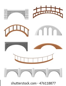 Different bridges isolated on white silhouette vector illustration. Bridges objects for games  background stone tree