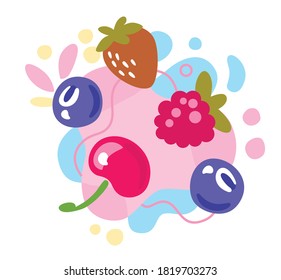 different bright berries on abstract color background