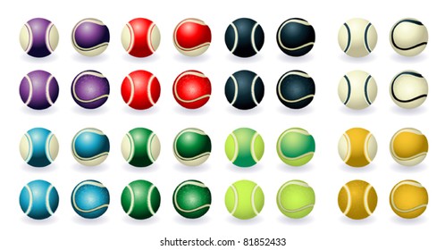 different bright isolated tennis balls