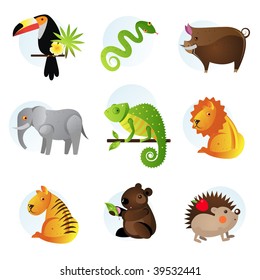 Different Bright Jungle Safari Animals Stock Vector (Royalty Free ...