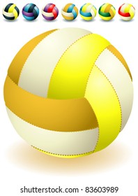 Different bright light isolated volleyballs