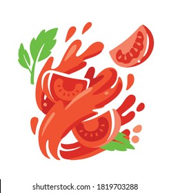 different bright tomatoes spinning in whirlpool