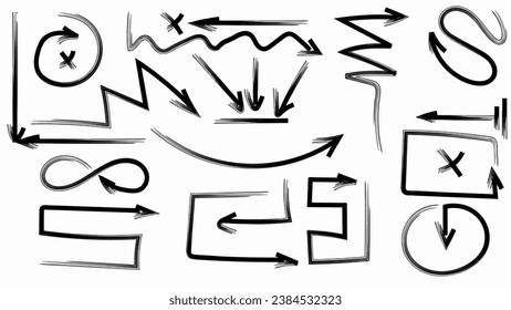 Different brush drawn charcoal arrows seamless pattern. Bold lightning shaped arrows. Hand drawn various bold straight lines with angles. Abstract geometric zigzag. Sketchy grunge style. Seamless art