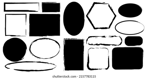 Different brush shapes in watercolor style. Ink paint brush stain. Circle geometric shape. Vector illustration. Stock image.