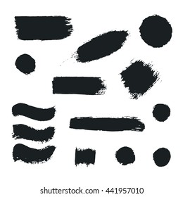 Different brush strokes on white background. Isolated objects. Set of design elements. Vector illustration. Easy to use and edit for banners, covers, cards, flayers. Hand drawn grunge style