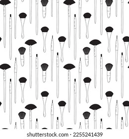 Different brushes for manicure and make up seamless pattern