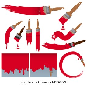 Different brushstrokes of paintbrush in red illustration