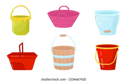 Different Buckets and Useful in Household Containers Vector Illustrated Set