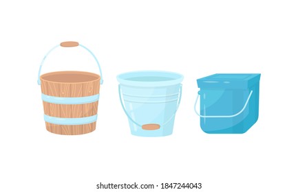 Different Buckets and Useful in Household Containers Vector Set