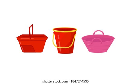 Different Buckets and Useful in Household Containers Vector Set