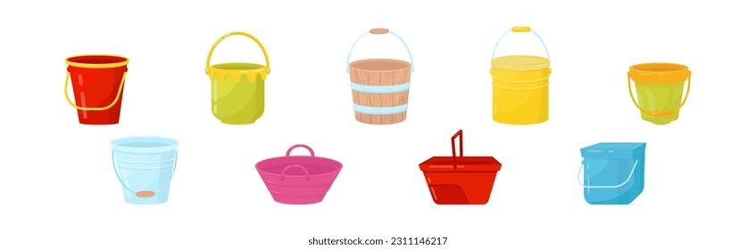 Different Buckets and Useful in Household Containers Vector Set