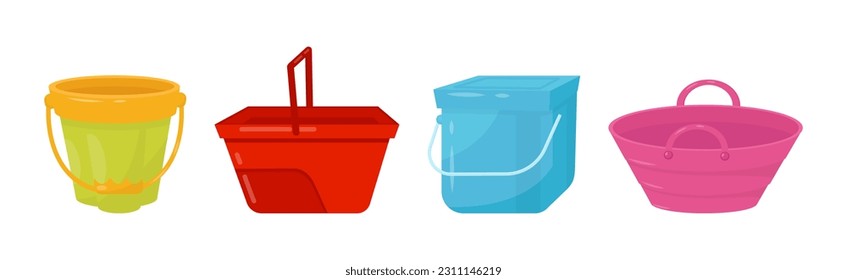 Different Buckets and Useful in Household Containers Vector Set