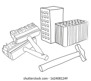 Different building tool in line art style isolated on the white background