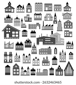 Different building types are composing a varied urban landscape, from old houses to modern skyscrapers and industrial factories