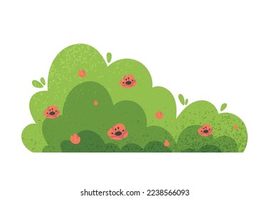 Different bushes icon. Leaves with red flowers, garden decoration, caring for plants and nature. Template, layout and mock up. Natural landscape. Cartoon flat vector illustration