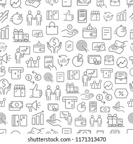 Different Business App Icons Vector Seamless Pattern