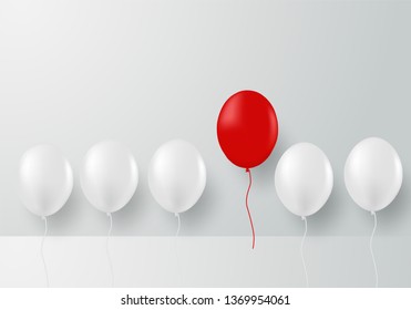 Different business concept. Design with red balloon and white balloons . new ideas. creative idea. vector.