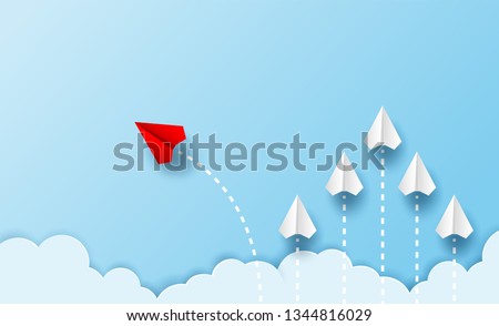 Different business concept.Red paper plane changing direction from white paper plane. new ideas. paper art style. creative idea. vector ,illustration.
