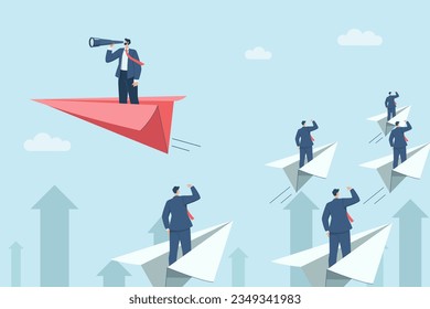 Different business ideas business Vision, New opportunities, Market leadership creative solutions,
Businessman in paper plane with far vision. Go against the old way of doing business. Vector design