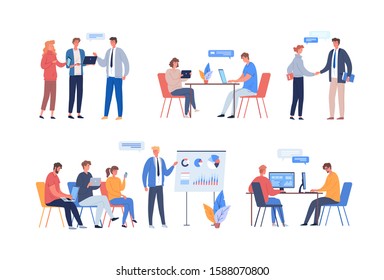 Different business people at work flat vector illustration