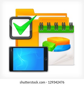 Different business tools on white background,  vector illustration