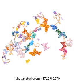 Different butterflies. Multi-colored butterflies on the branches. Vector illustration