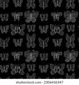 Different butterflies seamless pattern on black background