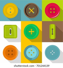 Different button icons set. Flat set of 9 different button vector icons for web with long shadow