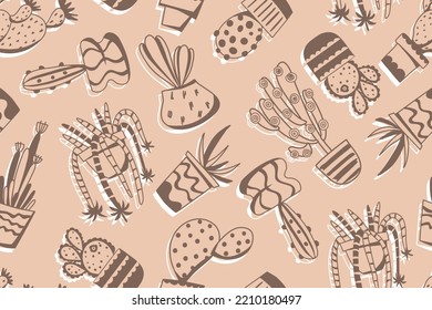 Different cacti seamless pattern. Vector background with desert plants. doodle illustration. 
