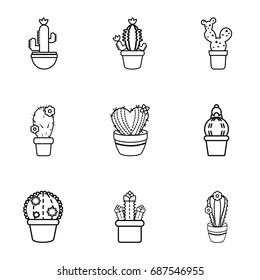 Different cactus icons set. Outline set of 9 different cactus vector icons for web isolated on white background