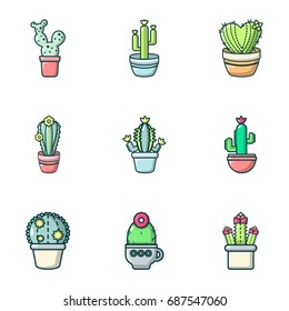 Different cactus icons set. Outline set of 9 different cactus vector icons for web isolated on white background